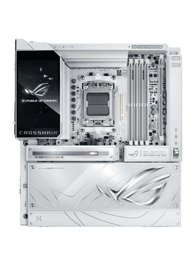 ASUS ROG Crosshair X870E Glacial E-ATX Motherboard – AMD AM5, X870E, 4xDDR5 Slots, Up To 256GB Max, 7x M.2 PCIe5, PCIe5 x16, USB4, 10Gb LAN, Wi-Fi7, SupremeFX Audio, White | 90MB1NQ0-M0EAY0