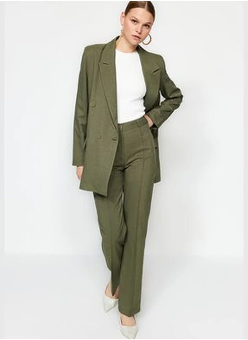 trendyol Khaki High Waist Wide Leg Weave Trousers TWOAW24PL00274