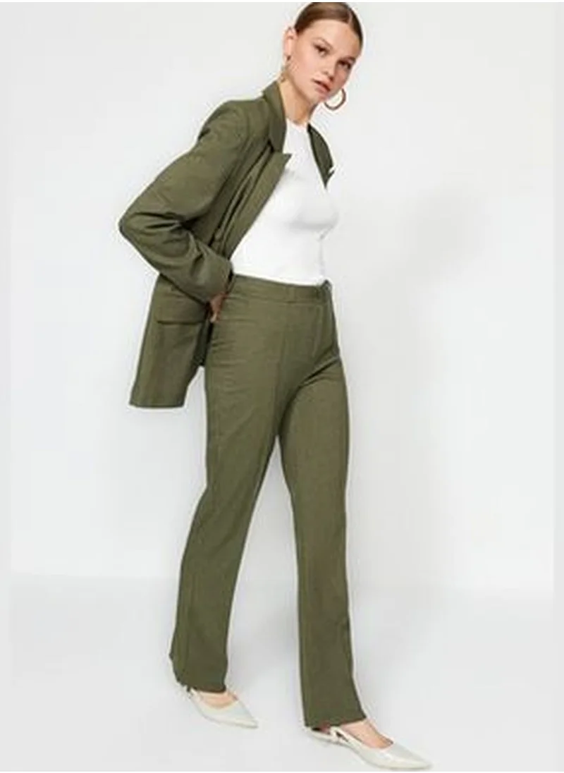 trendyol Khaki High Waist Wide Leg Weave Trousers TWOAW24PL00274