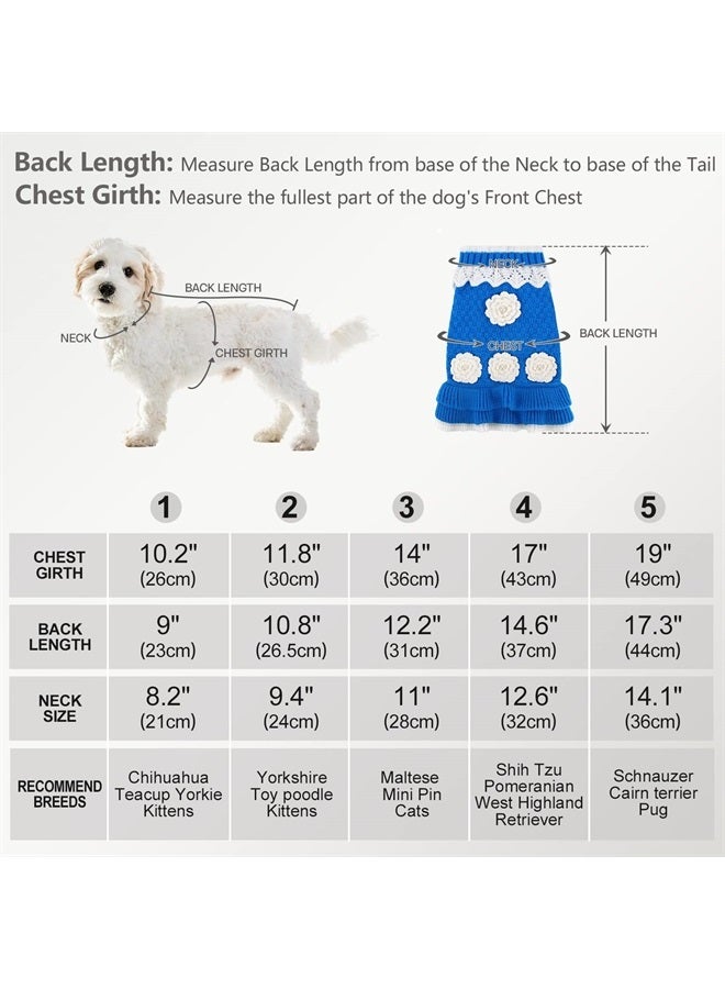 Joytale Small Dog Sweater Turtleneck Dress, Soft Warm Winter Pet Cable Knitwear Clothes with Cute Flower, Girl Boy Dog Pullover Knitted Sweaters for Cats Puppies Extra Small Dogs, Blue - Image 2