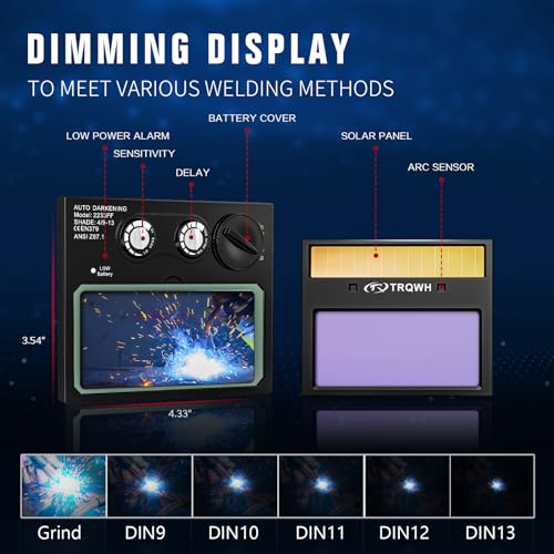 TRQWH Auto Darkening Welding Helmet with Light Solar Powered True Color Welding Hood 2 Arc Sensor Wide Shade 9-13 Welding Mask with Extra Grinding Mode Weld Helmet (Blue) - Image 5