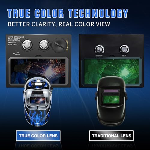 TRQWH Auto Darkening Welding Helmet with Light Solar Powered True Color Welding Hood 2 Arc Sensor Wide Shade 9-13 Welding Mask with Extra Grinding Mode Weld Helmet (Blue) - Image 4