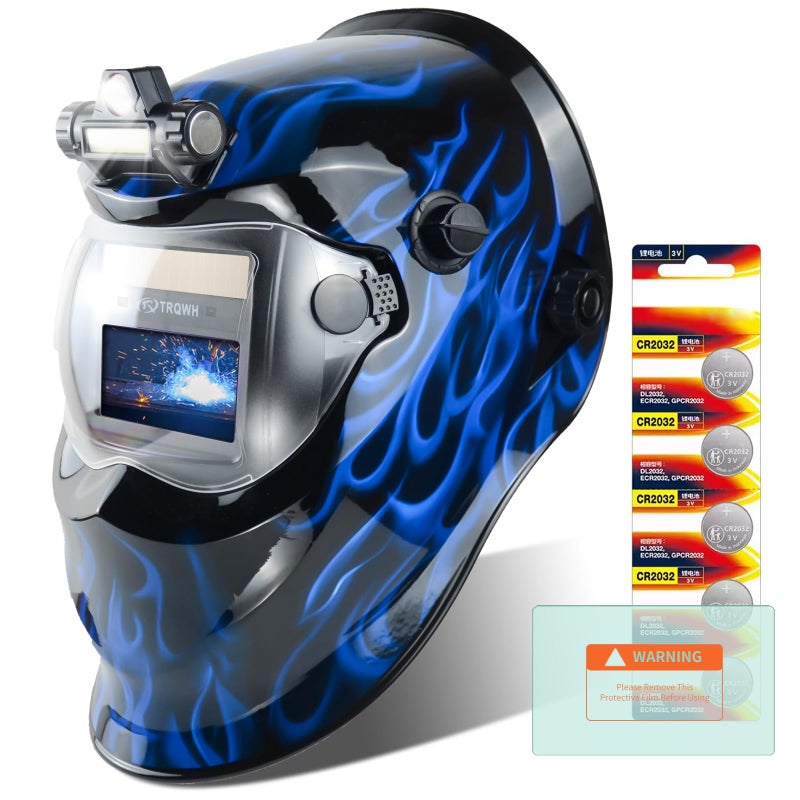 TRQWH Auto Darkening Welding Helmet with Light Solar Powered True Color Welding Hood 2 Arc Sensor Wide Shade 9-13 Welding Mask with Extra Grinding Mode Weld Helmet (Blue) - Image 3