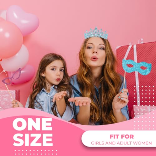 Papoopy Birthday Tiara Crown with Sash for Women, Headband Hair Accessories for Wedding Party Costume (A-Blue) - Image 3