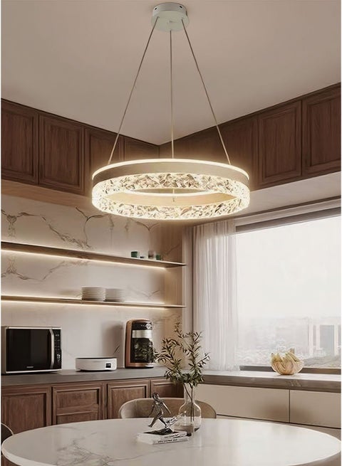 Modern LED Chandelier with Remote Dimming | Adjustable Acrylic Ring Design | 50W Chandelier for Kitchen, Dining Room and Living Room | Ideal Choice for Arabic Interiors