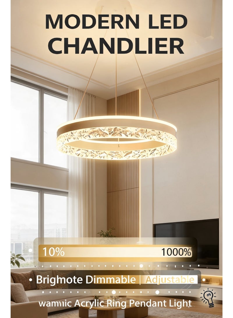 الحياة المريحة ثريا LED حديثة | تعتيم بالتحكم عن بُعد | مصباح سقف معلق بتصميم حلقة أكريليك قابلة للتعديل | ثريا سقفية بقدرة 50 واط لغرفة الطعام وغرفة المعيشة والمطبخ | مثالية للديكورات ذات الطابع العربي - Image 1