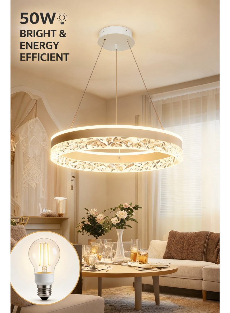 الحياة المريحة ثريا LED حديثة | تعتيم بالتحكم عن بُعد | مصباح سقف معلق بتصميم حلقة أكريليك قابلة للتعديل | ثريا سقفية بقدرة 50 واط لغرفة الطعام وغرفة المعيشة والمطبخ | مثالية للديكورات ذات الطابع العربي - Image 2