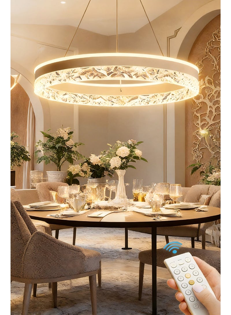 الحياة المريحة ثريا LED حديثة | تعتيم بالتحكم عن بُعد | مصباح سقف معلق بتصميم حلقة أكريليك قابلة للتعديل | ثريا سقفية بقدرة 50 واط لغرفة الطعام وغرفة المعيشة والمطبخ | مثالية للديكورات ذات الطابع العربي - Image 4