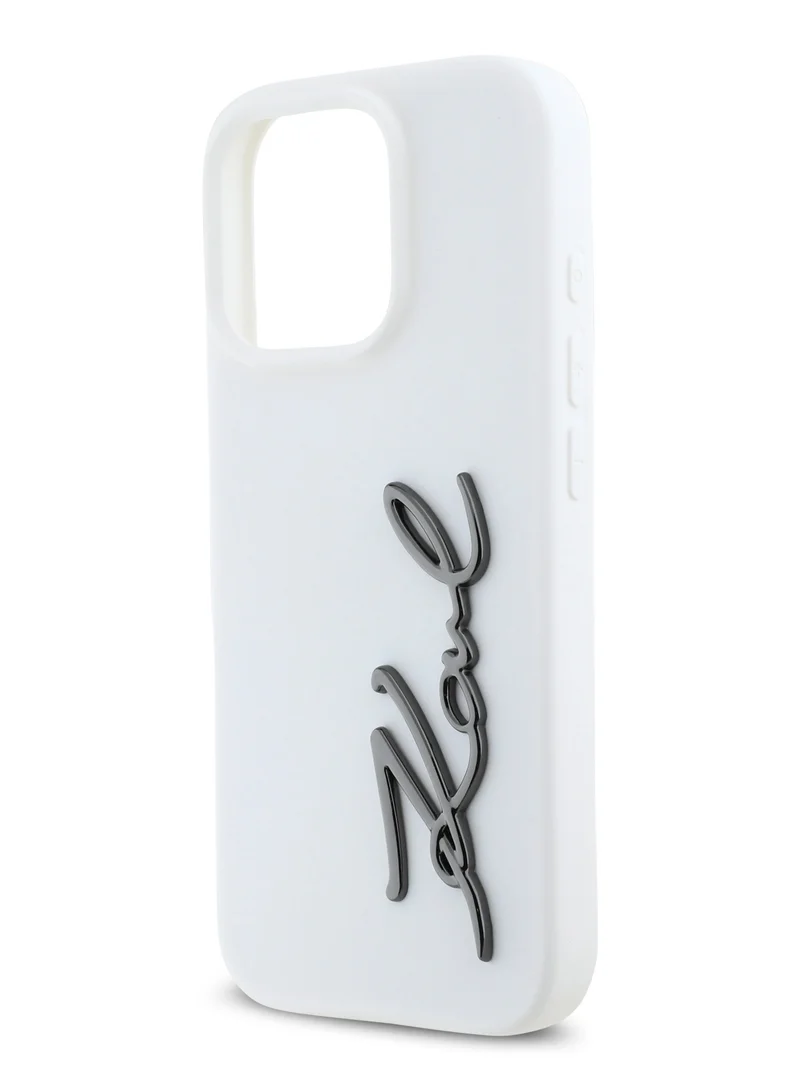 Karl Lagerfeld iPhone 16 Pro Case TPU Silicone with Metal Signature Logo / Drop Protection Back Cover / Easy Snap On / Comfortable Grip - White