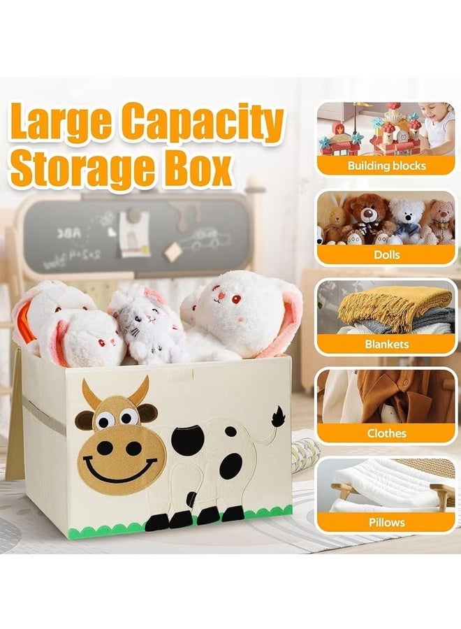 Large Toy Chest, Canvas Soft Fabric Children Toy Storage Bin Basket, With Flip Top Lid, Sturdy and Lightweight, Foldable and Detachable, For Kids Toddler and Baby Nursery - Image 2