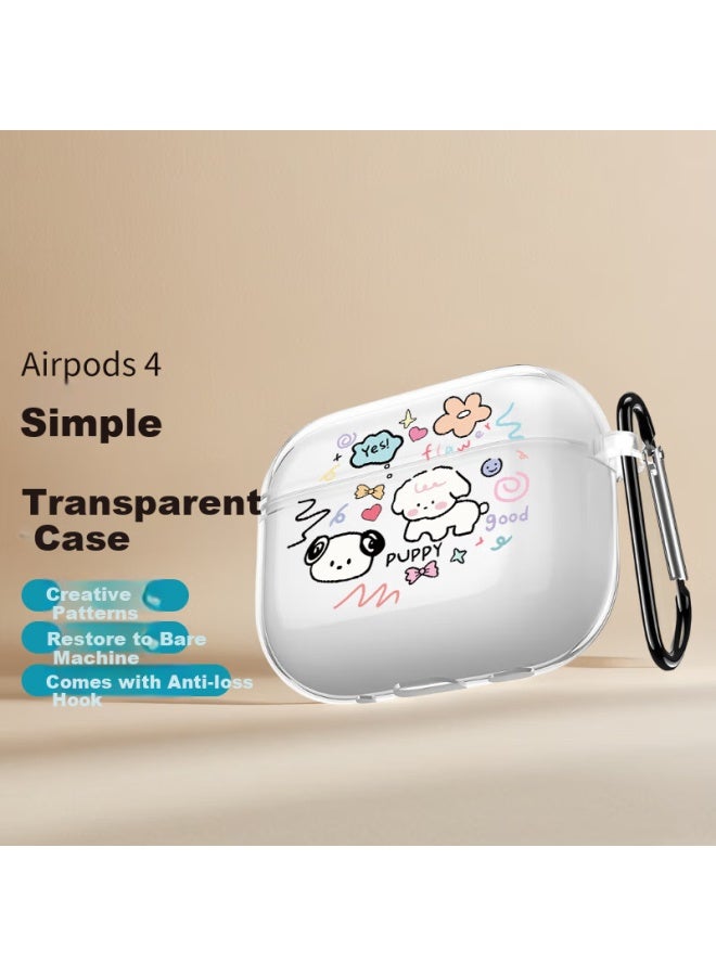 Shell Sister Qiaojiejie Airpods 4 Case, Graffiti Dog Design, Protective Cover For Apple Earphones, Wireless Bluetooth Earphone Case, Shockproof, Creative Painted High Transparency Shell - Image 1