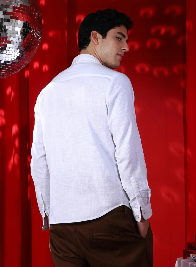 Campus Sutra Men's Cream White Ascent Overlay Shirt