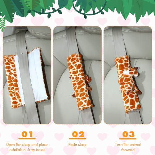 Datanly 4 Pcs Animal Car Seat Belt Covers Plush Seatbelt Strap Cover Soft Seatbelt Shoulder Pads Seat Belt Cushion Decorative Padded Vehicle Accessory for Kids Adults(Forest) - Image 4