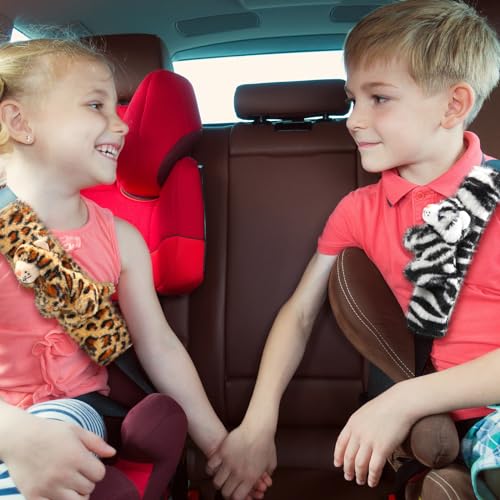 Datanly 4 Pcs Animal Car Seat Belt Covers Plush Seatbelt Strap Cover Soft Seatbelt Shoulder Pads Seat Belt Cushion Decorative Padded Vehicle Accessory for Kids Adults(Forest) - Image 5