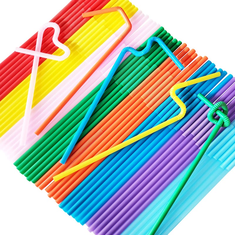 KTOJOY 300 Pcs Flexible Colorful Disposable Plastic Bendable Drinking Bendable Straws  10.4"" Long and 0.23'' Diameter - Image 2