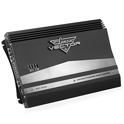 Lanzar 4-Channel High Power MOSFET Amplifier - Slim 2000 Watt Bridgeable Mono Stereo 4 Channel Car Audio Amplifier w/ Crossover Frequency & Bass Boost Control, RCA input, Line Output - VCT4110 - Image 1