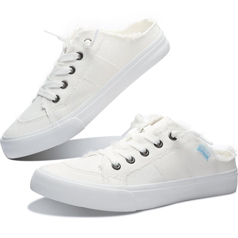 Obtaom Women Canvas Mules Memory Foam Clipper Fashion Sneakers Comfortable Slip-On Mule Backless Shoeï¼ˆWhite Canvas US10ï¼‰ - Image 1