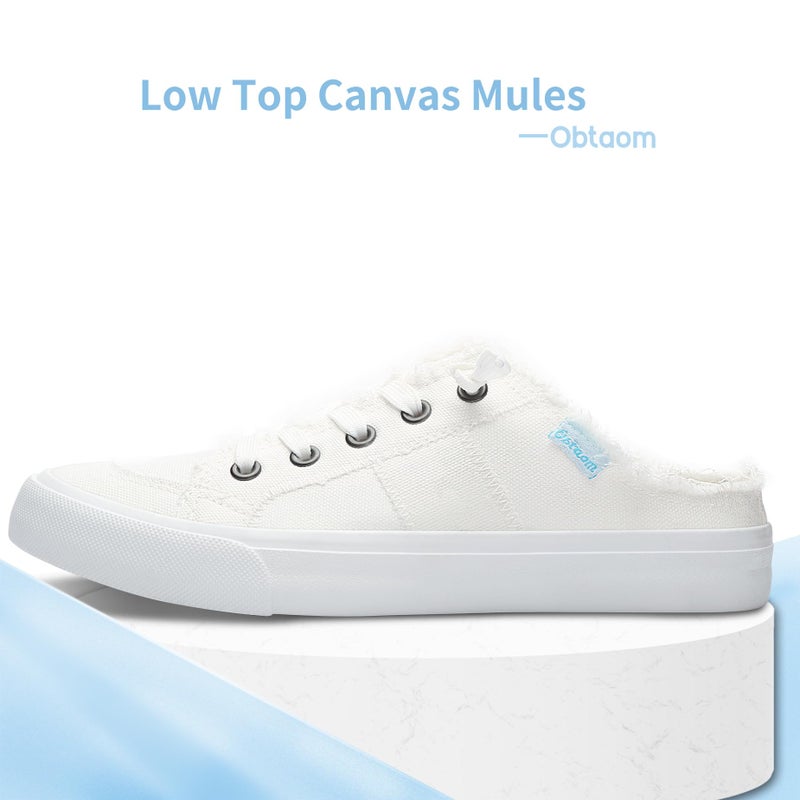 Obtaom Women Canvas Mules Memory Foam Clipper Fashion Sneakers Comfortable Slip-On Mule Backless Shoeï¼ˆWhite Canvas US10ï¼‰ - Image 3