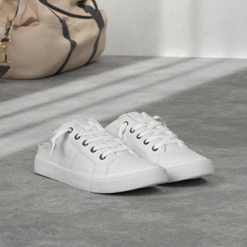 Obtaom Women Canvas Mules Memory Foam Clipper Fashion Sneakers Comfortable Slip-On Mule Backless Shoeï¼ˆWhite Canvas US10ï¼‰ - Image 2