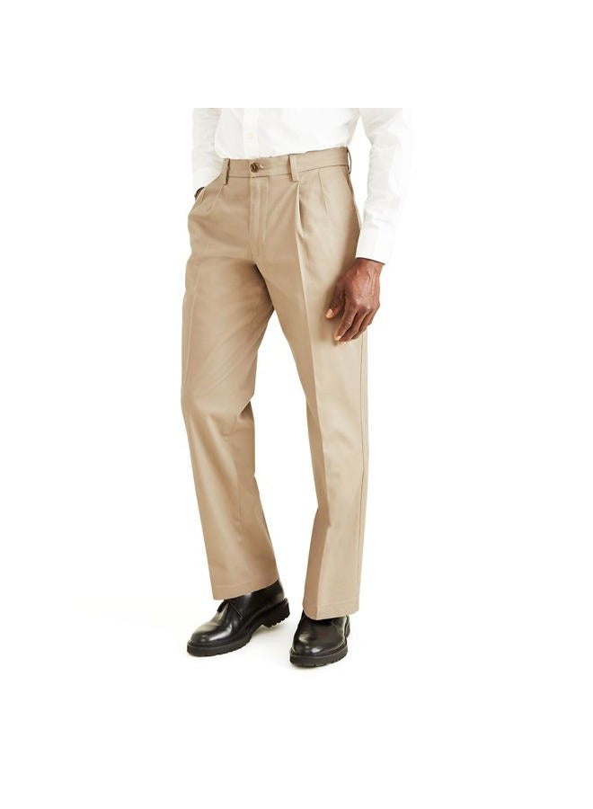 DOCKERS Men's Classic Fit Signature Khaki Lux Cotton Stretch Pants-Pleated (Regular and Big & Tall) Casual, Timberwolf, 40W x 30L - Image 1