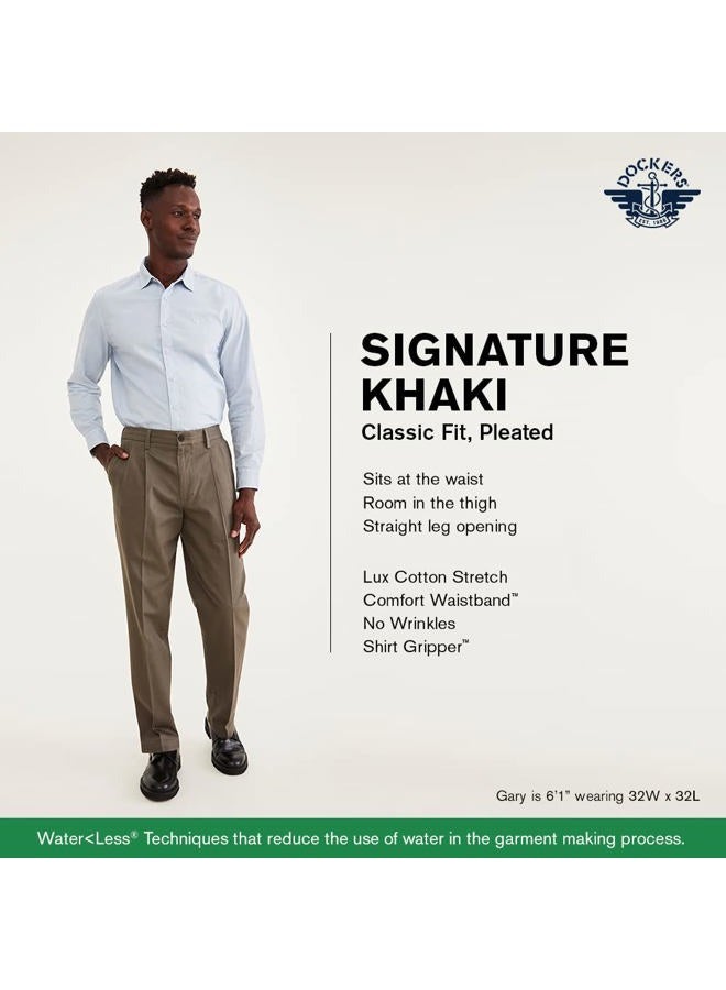 DOCKERS Men's Classic Fit Signature Khaki Lux Cotton Stretch Pants-Pleated (Regular and Big & Tall) Casual, Timberwolf, 40W x 30L - Image 4