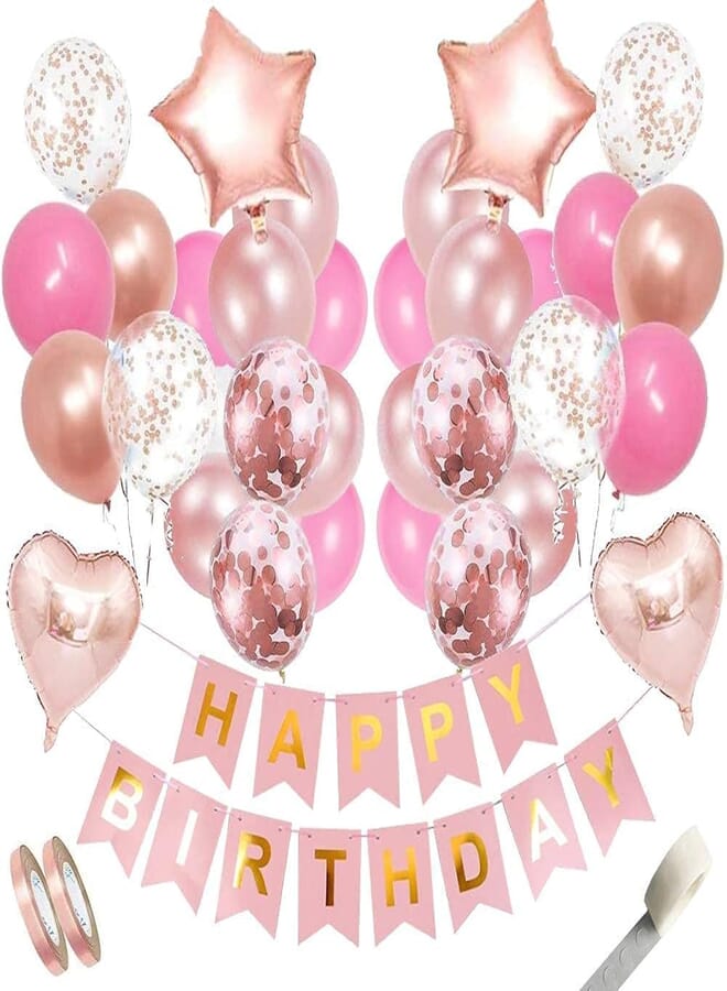 Secret Birthday Party Decoration Kit Happy Birthday Banner Confetti Balloons Foil Stars Love Balloon for Birthday Party Decorations Party Supplies(Rose Gold)