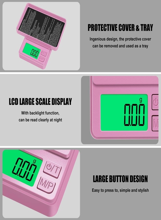 Diyife ميزان جيب رقمي من ديييف، سعة 1000 غرام، دقة 0.01 غرام، ميزان مجوهرات صغير مع غطاء واقٍ، 7 وحدات قياس، وظيفة تصفير، شاشة LCD، مناسب للمجوهرات والمساحيق، لون وردي - Image 3