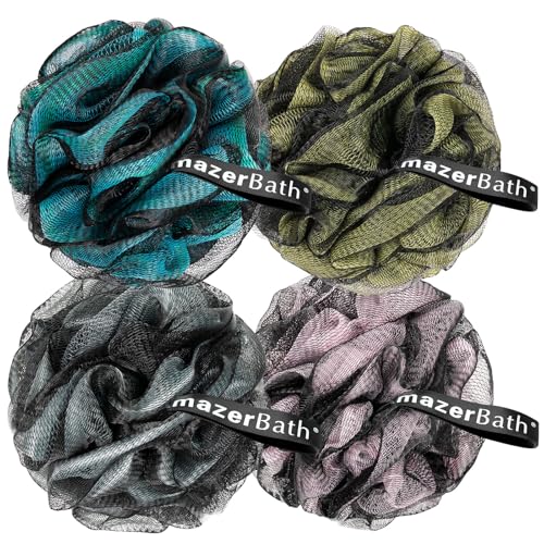 AmazerBath Charcoal Loofah Sponge Large Shower Loofah 75gPCS Body Scrubber Loofa Set of 4 Charcoal Blue Gray Pink Army Green Bath Sponge for Men and Women - Image 1