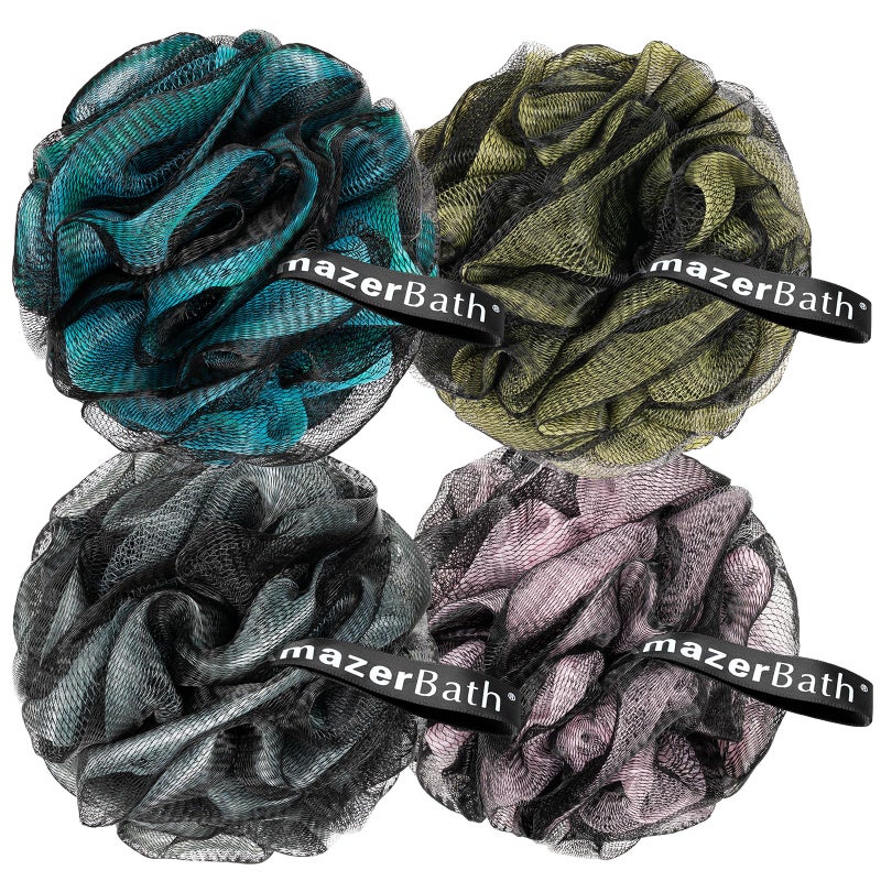 AmazerBath Charcoal Loofah Sponge Large Shower Loofah 75gPCS Body Scrubber Loofa Set of 4 Charcoal Blue Gray Pink Army Green Bath Sponge for Men and Women - Image 3