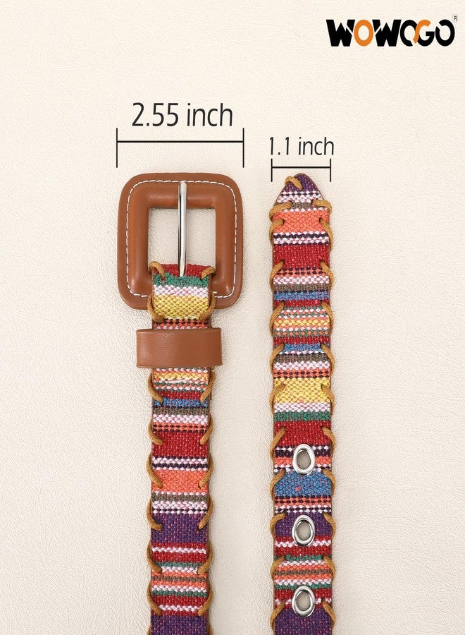 WOWOGO Woven Multicolor Belt for Women Boho Waist Belt with Square Buckle - Image 3