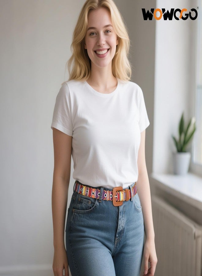 WOWOGO Woven Multicolor Belt for Women Boho Waist Belt with Square Buckle - Image 5