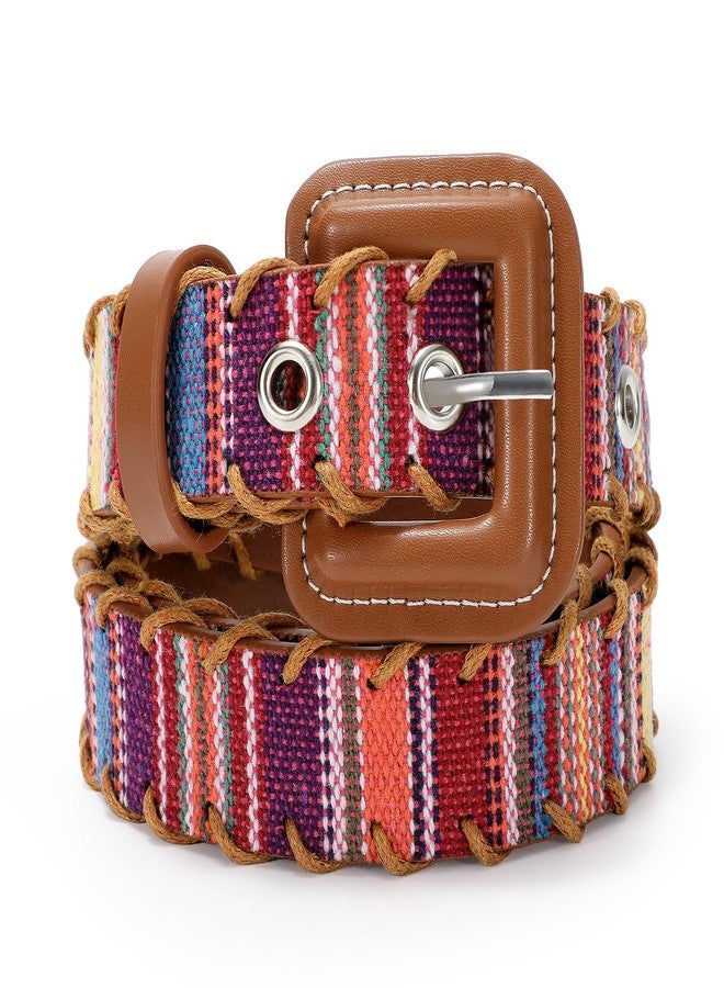 WOWOGO Woven Multicolor Belt for Women Boho Waist Belt with Square Buckle - Image 1