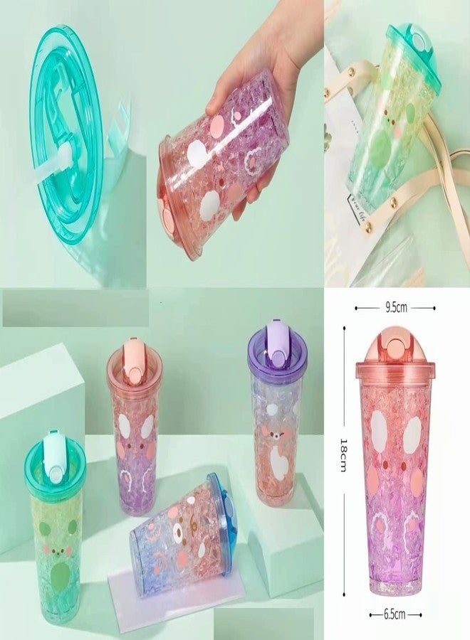 TEMSON Double Wall Cartoon Printed Sipper with Straw,Jelly Freezer Water Sipper for Kids, Acrylic Sipper Bottle with Straw - 450 ML (A - Blue)(BB 9012) - Image 5