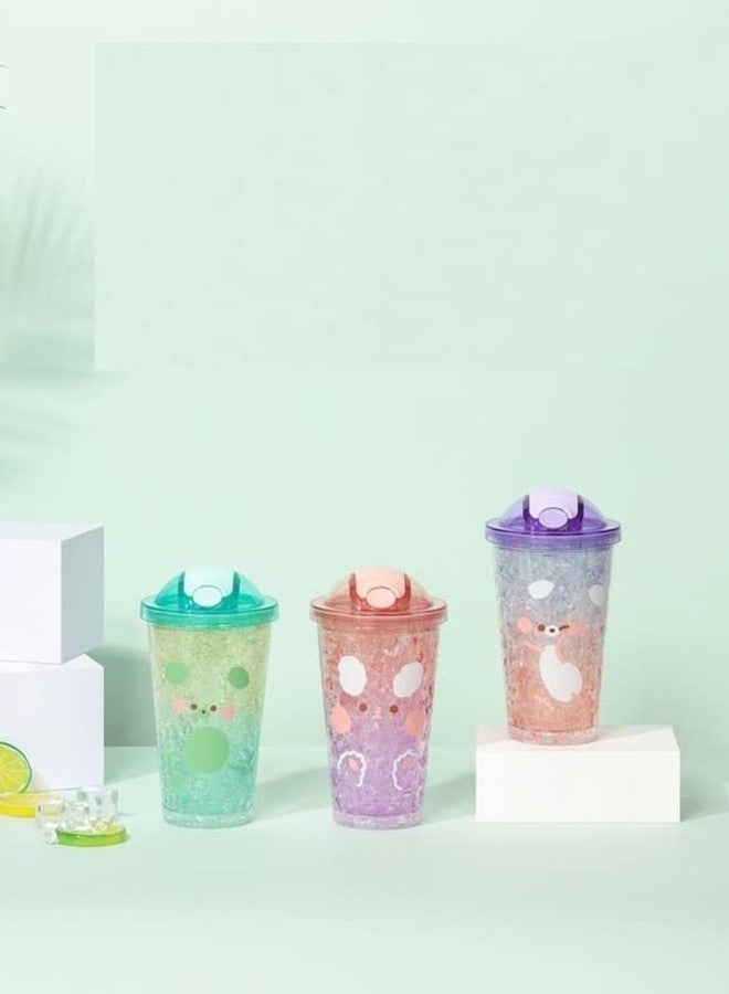 TEMSON Double Wall Cartoon Printed Sipper with Straw,Jelly Freezer Water Sipper for Kids, Acrylic Sipper Bottle with Straw - 450 ML (A - Blue)(BB 9012) - Image 3