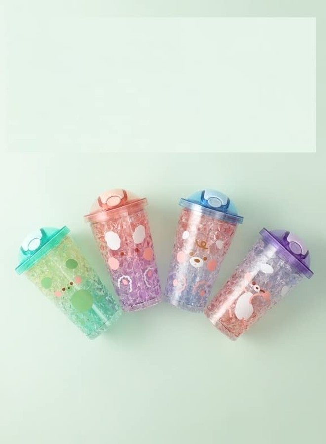 TEMSON Double Wall Cartoon Printed Sipper with Straw,Jelly Freezer Water Sipper for Kids, Acrylic Sipper Bottle with Straw - 450 ML (A - Blue)(BB 9012) - Image 4