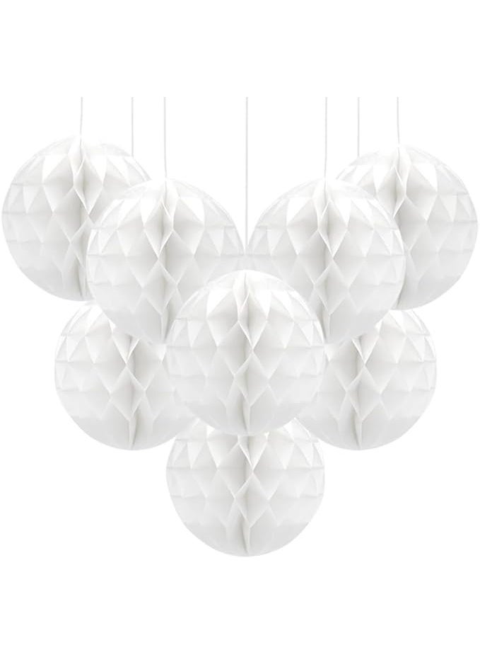 PARTY FUN 12 Pcs Paper Honeycomb Balls Party Decoration 8in Honeycomb Flower Balls Tissue Pom Poms Hanging Tissue Flowers for Wedding, Birthday Home (White) - Image 1