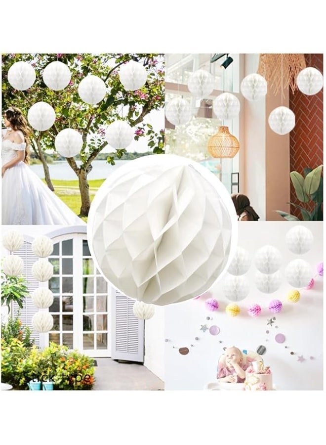 PARTY FUN 12 Pcs Paper Honeycomb Balls Party Decoration 8in Honeycomb Flower Balls Tissue Pom Poms Hanging Tissue Flowers for Wedding, Birthday Home (White) - Image 5