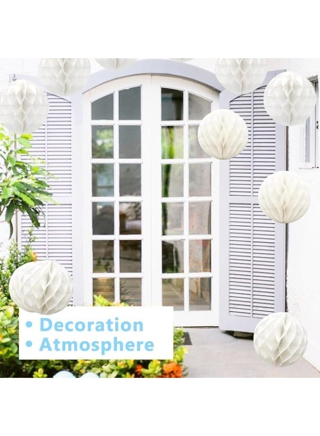 PARTY FUN 12 Pcs Paper Honeycomb Balls Party Decoration 8in Honeycomb Flower Balls Tissue Pom Poms Hanging Tissue Flowers for Wedding, Birthday Home (White) - Image 2