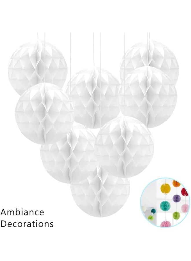 PARTY FUN 12 Pcs Paper Honeycomb Balls Party Decoration 8in Honeycomb Flower Balls Tissue Pom Poms Hanging Tissue Flowers for Wedding, Birthday Home (White) - Image 3