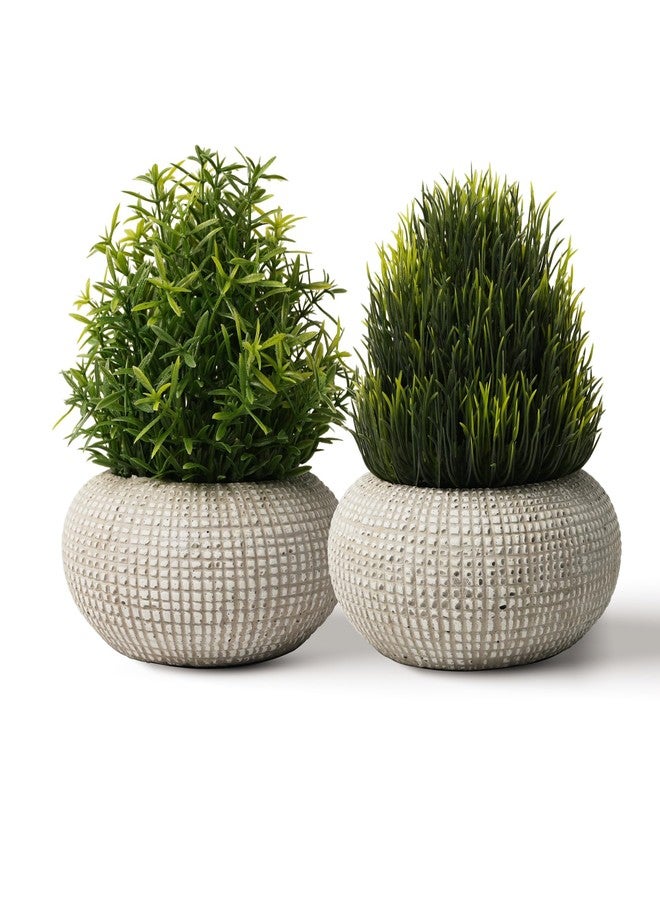 PENGYEE 2 Pack Small Fake Plants in Cement Planter for Bathroom Decor, 6.1/5.7 Inch Artificial Plants Indoor, Small Faux Plants Indoor for Home Room Bedroom Farmhouse Kitchen Office Decor - Rosemary - Image 1