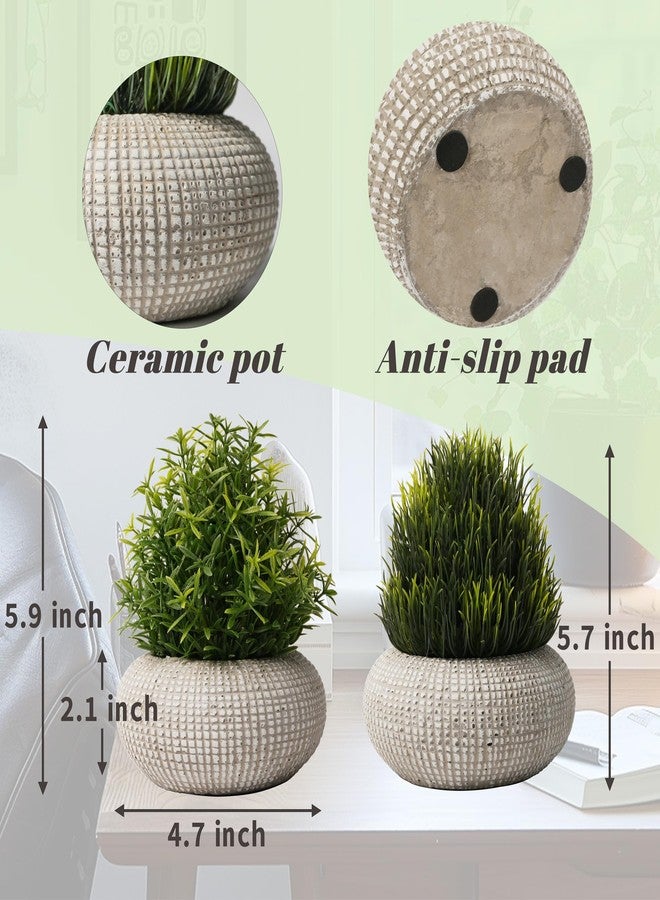 PENGYEE 2 Pack Small Fake Plants in Cement Planter for Bathroom Decor, 6.1/5.7 Inch Artificial Plants Indoor, Small Faux Plants Indoor for Home Room Bedroom Farmhouse Kitchen Office Decor - Rosemary - Image 4