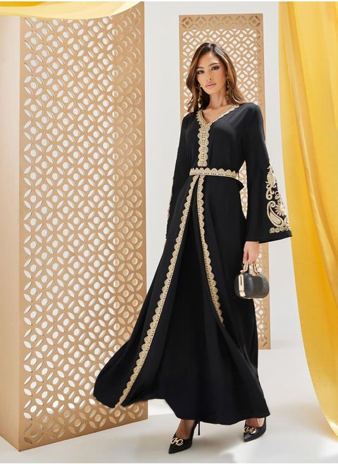 Cut Out Embroidered Lace Trim Kaftan