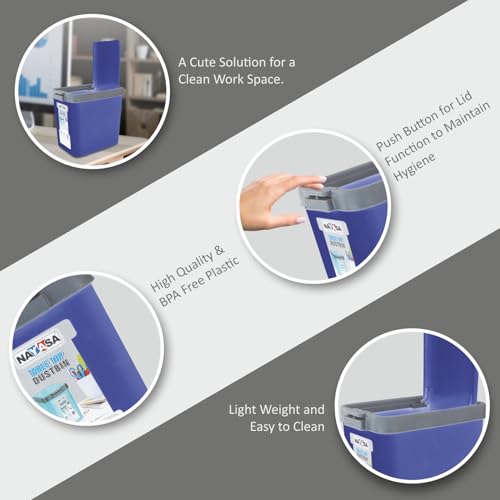 Nayasa Table Top Dustbin with Lid | Compact Plastic Desk & Countertop Bin for Kitchen, Bathroom & Office | Multi-Purpose Use | White - Image 4
