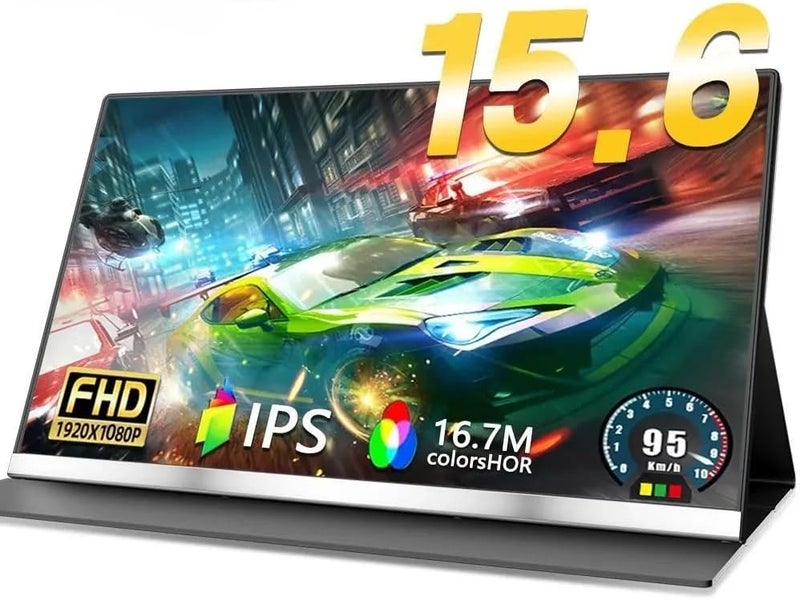 ڤي2كوم شاشة محمولة من V2COM بحجم 15.6 بوصة، عرض كامل الدقة 1080P، شاشة خارجية فائقة النحافة مع منافذ USB-C وMini HDMI، متوافقة مع أجهزة الكمبيوتر المحمولة وأجهزة الكمبيوتر الشخصية وأجهزة Mac وPS5 والهواتف، مع غطاء حماية مضمن. - Image 1