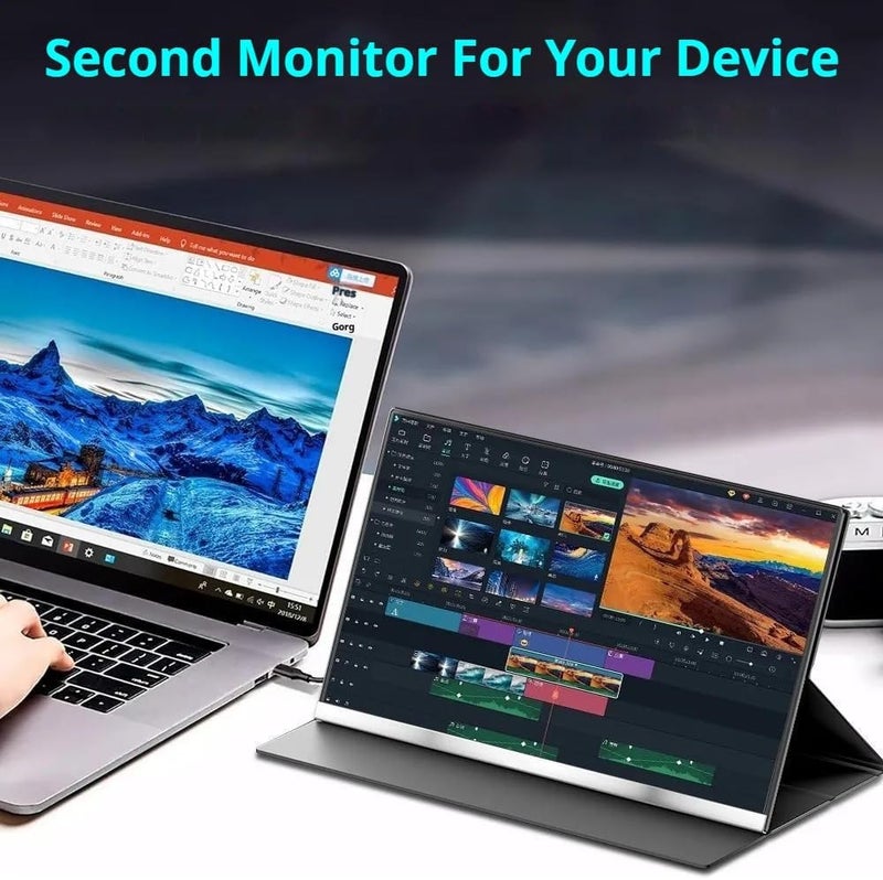 ڤي2كوم شاشة محمولة من V2COM بحجم 15.6 بوصة، عرض كامل الدقة 1080P، شاشة خارجية فائقة النحافة مع منافذ USB-C وMini HDMI، متوافقة مع أجهزة الكمبيوتر المحمولة وأجهزة الكمبيوتر الشخصية وأجهزة Mac وPS5 والهواتف، مع غطاء حماية مضمن. - Image 3