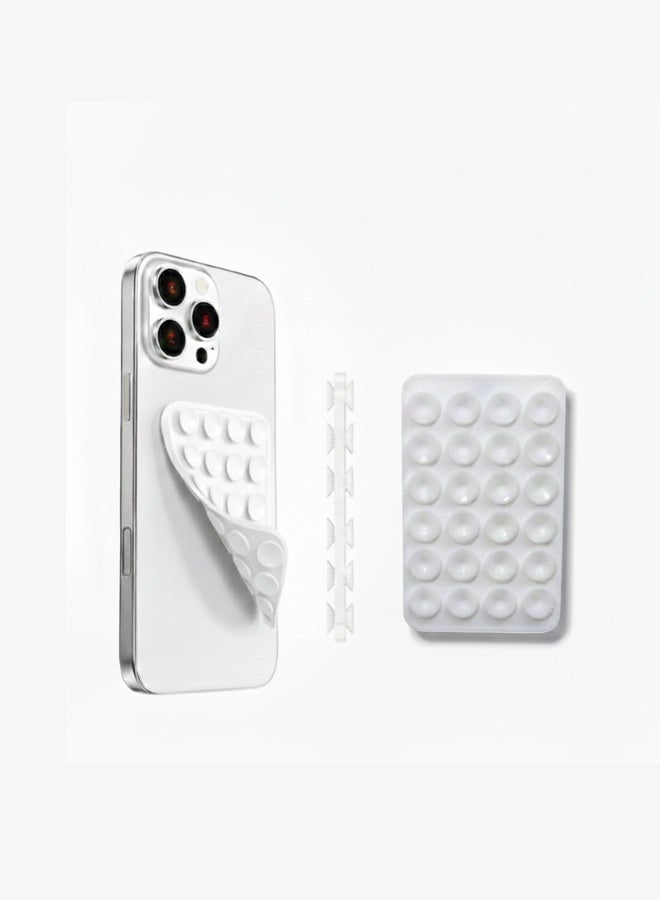 Adhesive phone holder with strong suction cups for mounting your phone on glass and mirrors – Multi-purpose base – White - Image 1