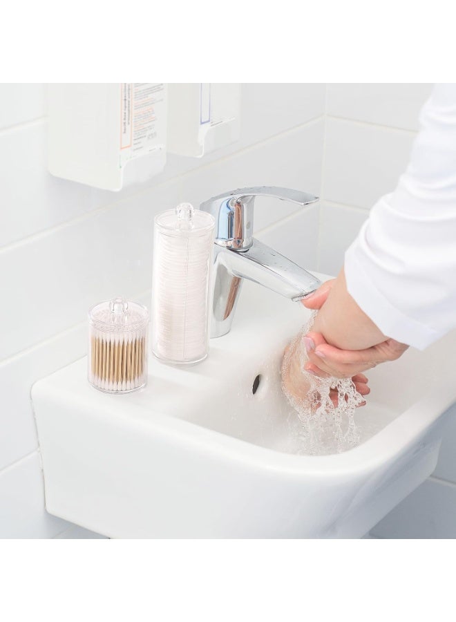 مجموعة من 3 قطع لتنظيم مستحضرات التجميل، منظم مستحضرات التجميل شفاف من الأكريليك، حامل قطن، حامل لقطع القطن والعبوات الأسطوانية، صناديق تخزين بغطاء، منظم مستحضرات التجميل لطاولة الزينة، حامل قطن، حاوية حمام لفرز وتخزين - Image 4