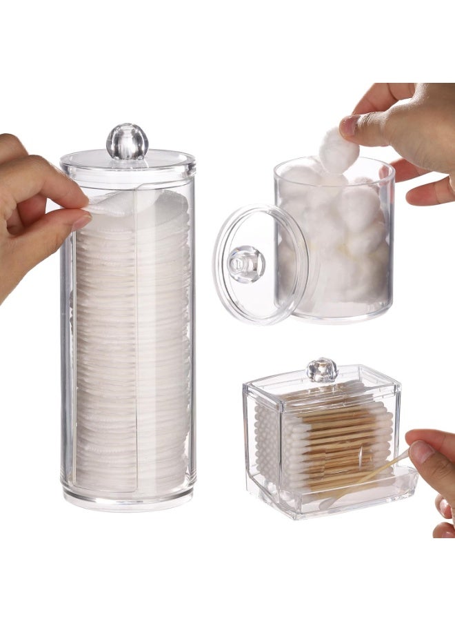 مجموعة من 3 قطع لتنظيم مستحضرات التجميل، منظم مستحضرات التجميل شفاف من الأكريليك، حامل قطن، حامل لقطع القطن والعبوات الأسطوانية، صناديق تخزين بغطاء، منظم مستحضرات التجميل لطاولة الزينة، حامل قطن، حاوية حمام لفرز وتخزين - Image 2