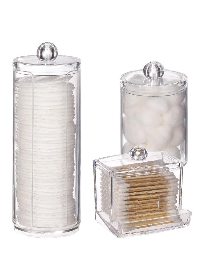 مجموعة من 3 قطع لتنظيم مستحضرات التجميل، منظم مستحضرات التجميل شفاف من الأكريليك، حامل قطن، حامل لقطع القطن والعبوات الأسطوانية، صناديق تخزين بغطاء، منظم مستحضرات التجميل لطاولة الزينة، حامل قطن، حاوية حمام لفرز وتخزين - Image 1