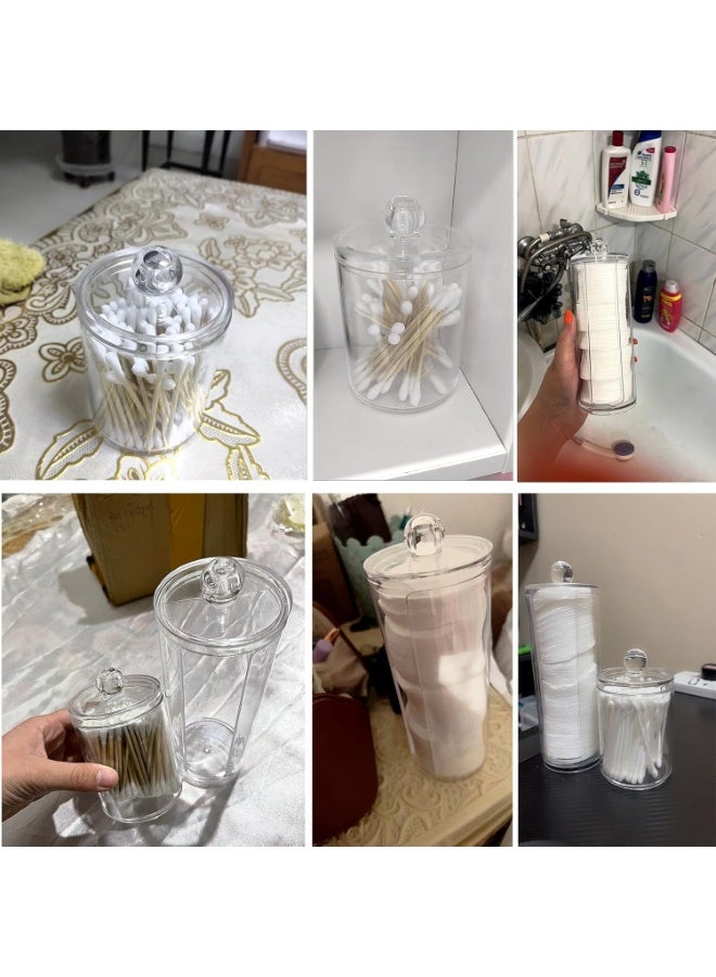 مجموعة من 3 قطع لتنظيم مستحضرات التجميل، منظم مستحضرات التجميل شفاف من الأكريليك، حامل قطن، حامل لقطع القطن والعبوات الأسطوانية، صناديق تخزين بغطاء، منظم مستحضرات التجميل لطاولة الزينة، حامل قطن، حاوية حمام لفرز وتخزين - Image 3